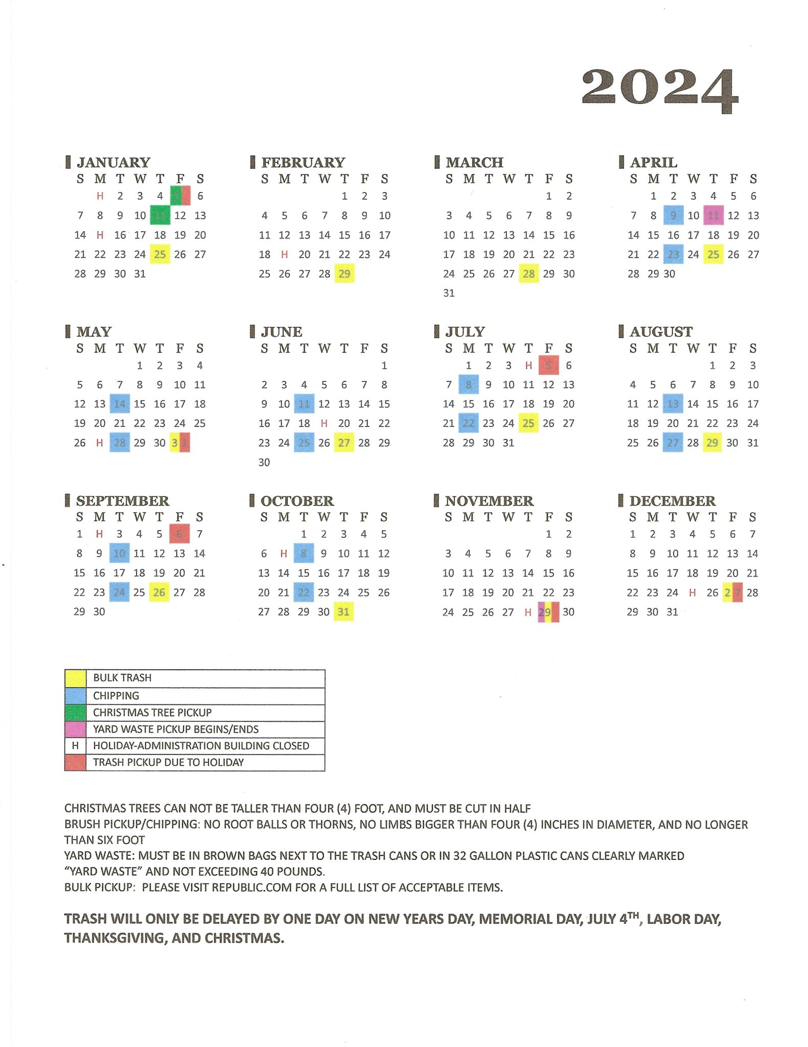 2024 Comprehensive Republic Services Calendar Village of LaGrange, Ohio